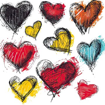 Pencil hand drawn scibble heart white background