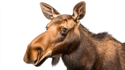 Fototapeta premium Majestic Moose Portrait with Detailed Features Against White Background