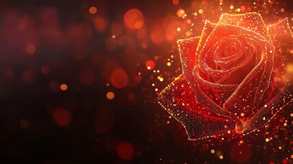 A digital rose bouquet forming pixel by pixel, virtual love concept, vibrant red and gold hues, elegant cyber style illustration