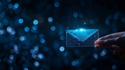 A hand holding a transparent holographic love note, sci-fi inspired design, bright LED-like lighting, perfect for social media posts