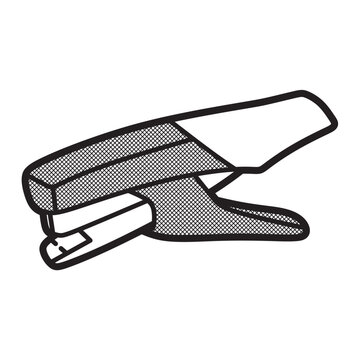 recommend clip art: black and white drawing, vector line art, lever handheld stapler facing left