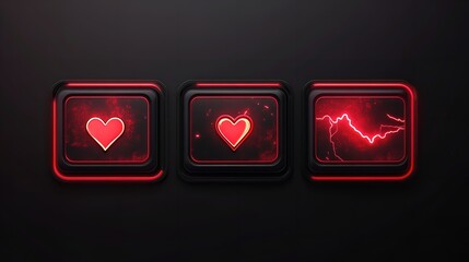 black and red media buttons