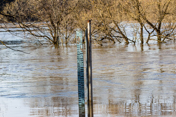Large ruler measuring the river rise in meters