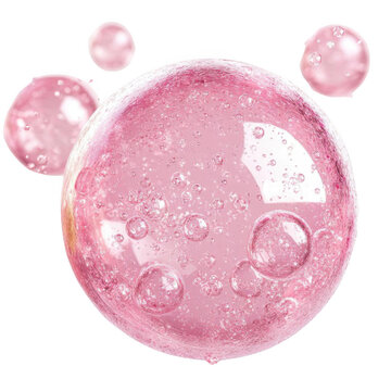 Realistic pink soap bubble isolated on transparent background. Pink liquid.