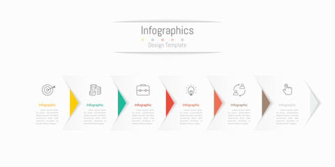Infographic 6 options design elements for your business data in paper style. Vector Illustration.