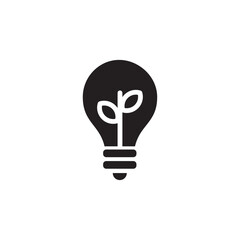 Green energy icon with leaf inside lightbulb for eco friendly power