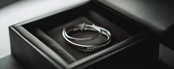 Couple's matching bracelets in a sleek jewelry box, silver detailing, designed as limited edition Valentine's gifts