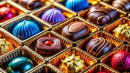 Assorted Colorful Foil-Wrapped Chocolates in Gift Box - Delicious Sweet Treats