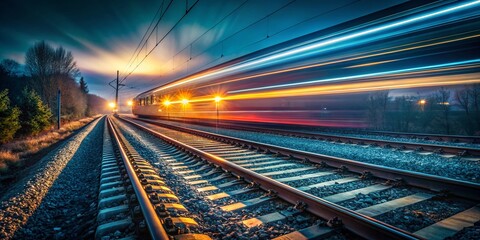 Obraz premium Atmospheric Night Train on Tracks - Low Light Railway Photography