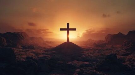 Resurrection Hope: Empty Tomb and Cross Glowing at Sunrise