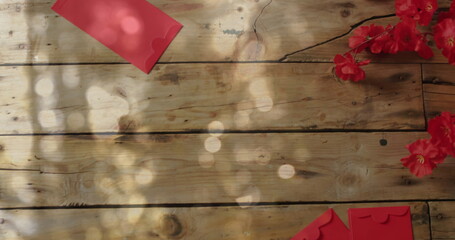 Image of chinese traditional decorations with glowing light spots