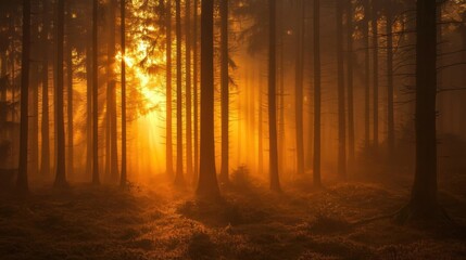 Naklejka premium Enchanting Mystical Fog Blanketing Black Forest Trees, Germany - Dramatic Moody Landscape