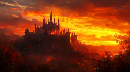 Naklejka premium Castle Hohenzollern in Summer at golden hour