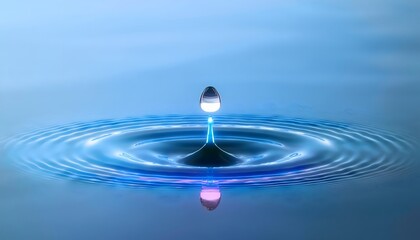 Goal of life, growth and, motivation concept: Water droplet creating ripples on a calm pond, small actions grow impact.