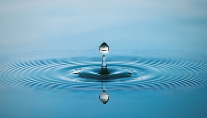 Goal of life, growth and, motivation concept: Water droplet creating ripples on a calm pond, small actions grow impact.