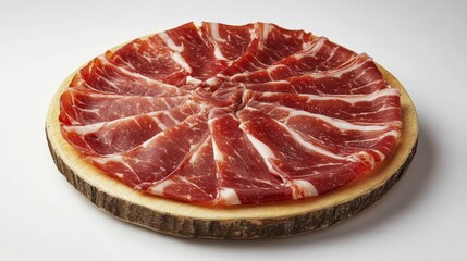 Obraz premium A Taste of Spain: Artfully Arranged Serrano Ham Slices on Wooden Board