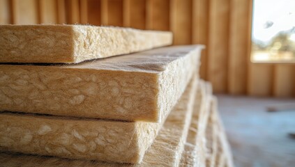 Insulation Material: Stacked Fiber Batts for Home Construction Projects, Enhancing Energy Efficiency and Comfort.