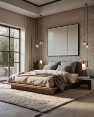 Tranquil Scandinavian bedroom with wood furniture neutral beige tones bed chair and stylish furniture elements Interior Design Inspiration