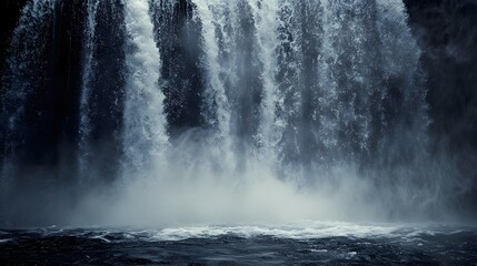 Majestic Waterfall Cascading Into Mist Shrouded Pool