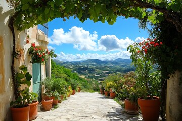 Obraz premium Picturesque Mountain View from a Charming Country House