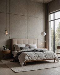 Elegant Scandinavian bedroom with wooden furniture bed and chair featuring beige and earthy tones for a cozy vibe Interior Design Inspiration