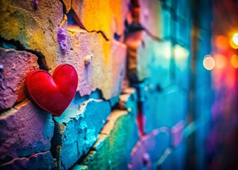 Broken Heart on Cracked Wall: Bokeh Photo of Betrayal and Lost Love