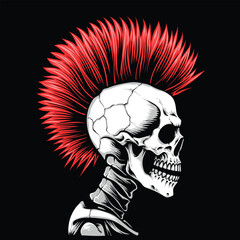 red hair skull with mohawk hairstyle