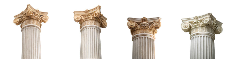 Obraz premium Classical column capitals with detailed patterns isolated on transparent background