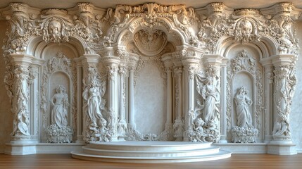 Naklejka premium Majestic Baroque Architecture: Intricate Sculptures and Grand Design. A breathtaking display of classical elegance and ornate detail, perfect for luxury backgrounds.