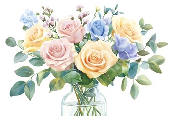 Fototapeta premium Delicate Pastel Roses Bouquet in Vase
