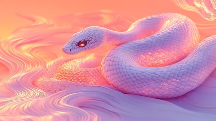 Fototapeta premium A minimalist snake silhouette layered over intricate Japanese Seigaiha wave patterns, soft pastel colors blending harmoniously, smooth texture contrasts, glowing ambient light,