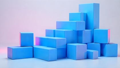 Naklejka premium Abstract Blue Blocks Minimalist Composition: A 3D Render of Stacked Cubes in a Modern Style