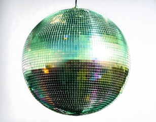 disco ball with disco lights, Close-up of shiny disco ball over dance floor full of dancing people, blurred background