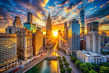 Obraz premium Chicago Sunrise: Urban Dawn Documentary Photography