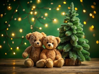 Christmas Teddy Bears Embrace: Whimsical Night Photography