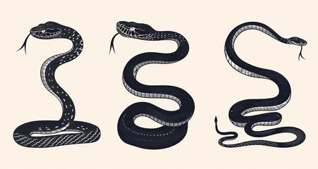 Obraz premium Set of Black Snake Silhouettes Displayed on White Backdrop