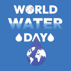 World water day text design water drop map illustration.