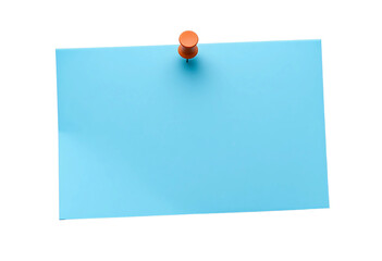 A Blank Blue paper note with push pin isolated on transparent background
