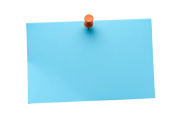 A Blank Blue paper note with push pin isolated on transparent background
