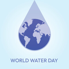 Obraz premium World water day illustration of water drop with world map.