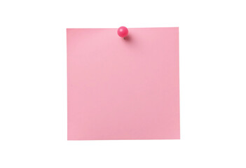 A Blank pink paper note with push pin isolated on transparent background