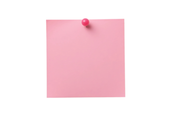 A Blank pink paper note with push pin isolated on transparent background