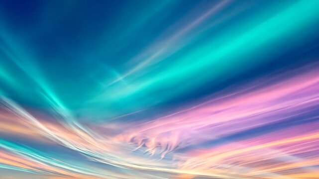 Colorful nacreous clouds over the polar sky at sunset creating a stunning visual display, Colorful nacreous polar stratospheric clouds jet timelapse