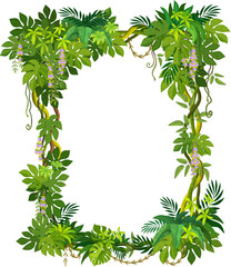 Jungle tropical forest liana frame with green leaves and ivy plant, vector border. Rainforest liana branches and leaves square frame of ivy vine or tropical creeping jungle tree and monstera leaves © Vector Tradition