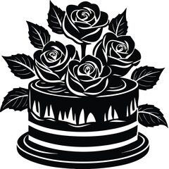 romantic roses climbing up the cake sides