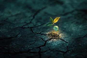 A small, fresh plant growing in the middle of cracked, dry earth, symbolizing that life can begin anew even in the most challenging situations.
