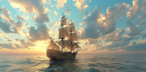 Obraz premium empty sea with an old ship