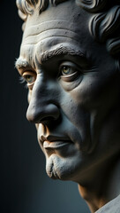 “Extreme Closeup of a Sculptor’s Face with Fine Dust and Chisel Reflections” – An intense gaze with traces of fine sculpting dust, symbolizing dedication to artistic creation and craftsmanship.
