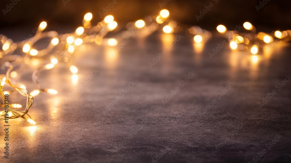 Aufkleber a minimalist background features glowing christmas lights against a gray surface, enhancing a warm a