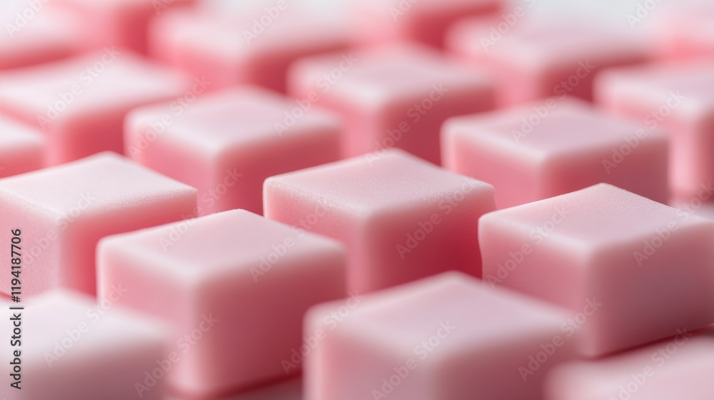 Poster bright studio lighting highlights an artistic arrangement of pink and white blocks with geometric sh